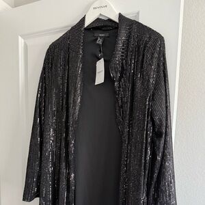 F21 long, black lightweight sequin duster, new tags, special edition small